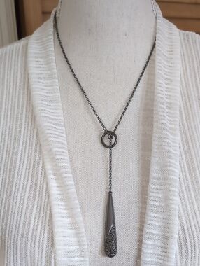 G BY GUESS Gunmetal Crystal Necklace NWT
